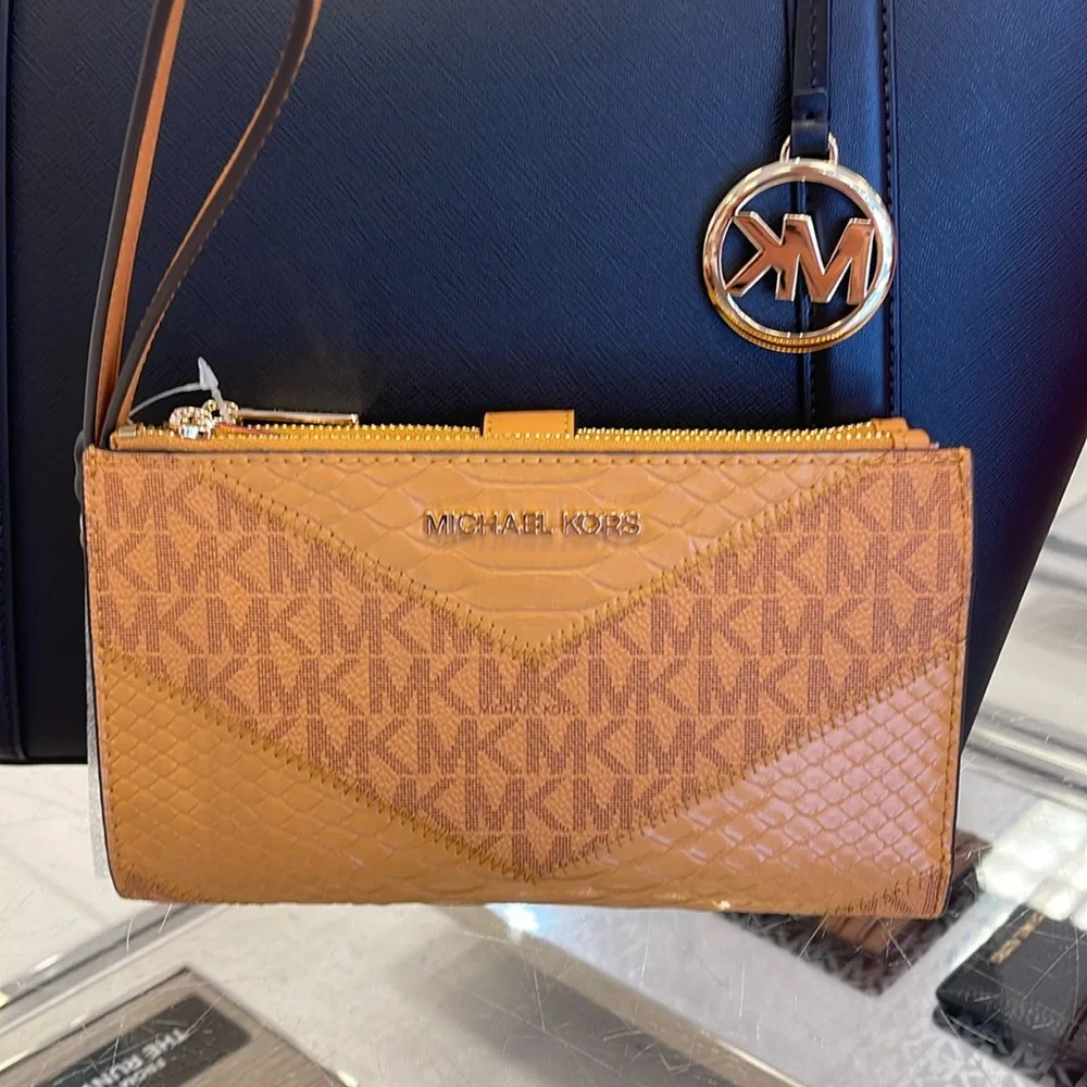 MICHAEL KORS JST LG DOUBLE ZIP WRISTLET WALLET PHONE HOLDER Cider Multi NWT